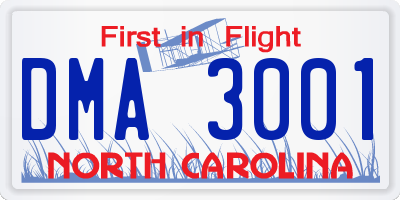 NC license plate DMA3001