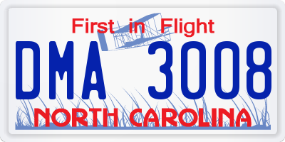 NC license plate DMA3008