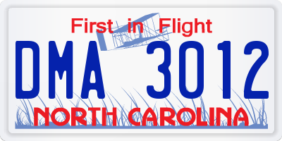 NC license plate DMA3012