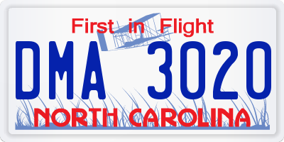 NC license plate DMA3020