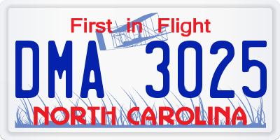 NC license plate DMA3025