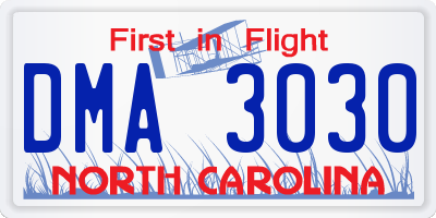 NC license plate DMA3030