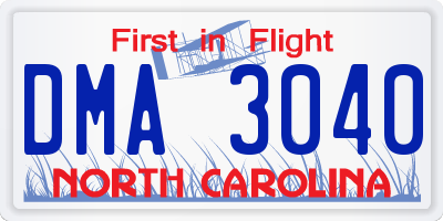 NC license plate DMA3040