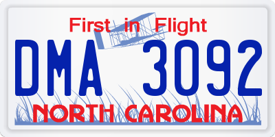 NC license plate DMA3092