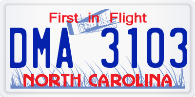 NC license plate DMA3103