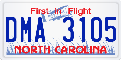 NC license plate DMA3105