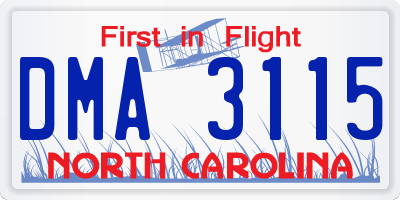 NC license plate DMA3115