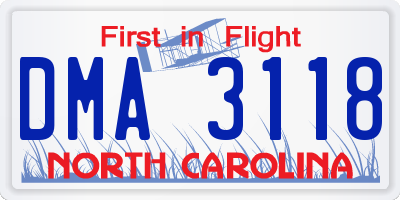 NC license plate DMA3118