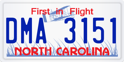 NC license plate DMA3151