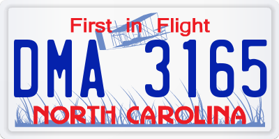 NC license plate DMA3165