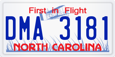 NC license plate DMA3181
