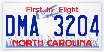 NC license plate DMA3204