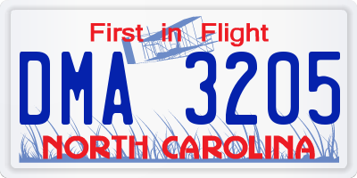 NC license plate DMA3205