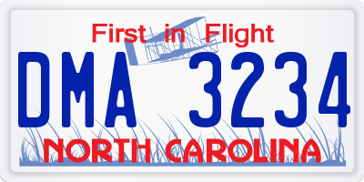 NC license plate DMA3234