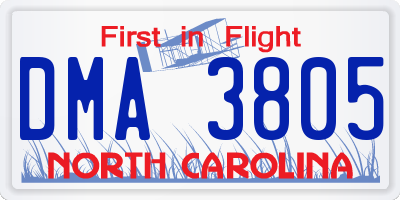 NC license plate DMA3805