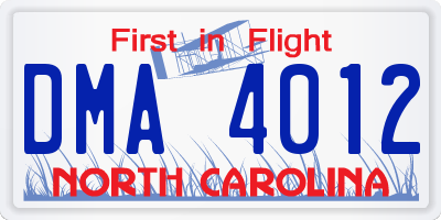 NC license plate DMA4012