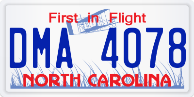 NC license plate DMA4078