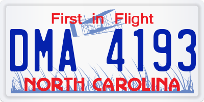 NC license plate DMA4193
