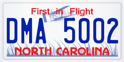 NC license plate DMA5002