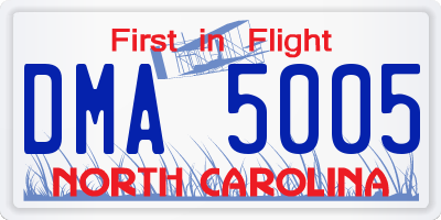 NC license plate DMA5005