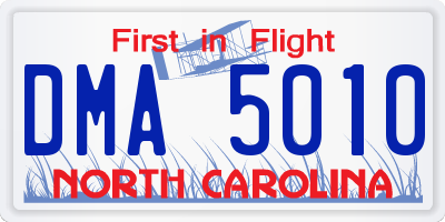 NC license plate DMA5010