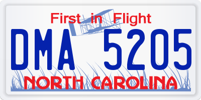 NC license plate DMA5205