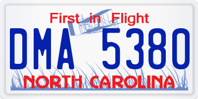 NC license plate DMA5380