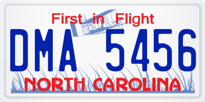 NC license plate DMA5456