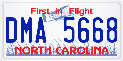 NC license plate DMA5668