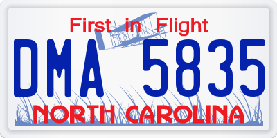 NC license plate DMA5835
