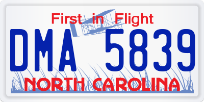NC license plate DMA5839