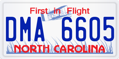 NC license plate DMA6605