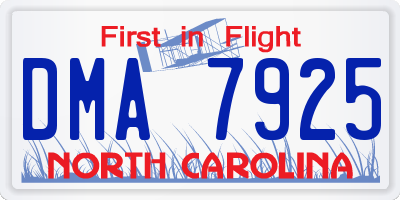 NC license plate DMA7925