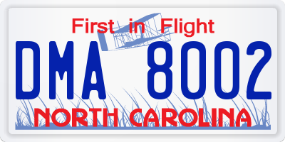 NC license plate DMA8002