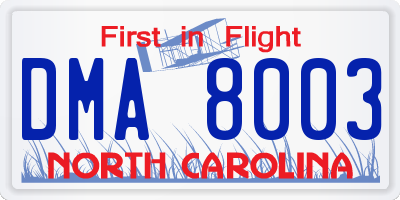 NC license plate DMA8003