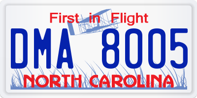 NC license plate DMA8005