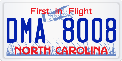 NC license plate DMA8008