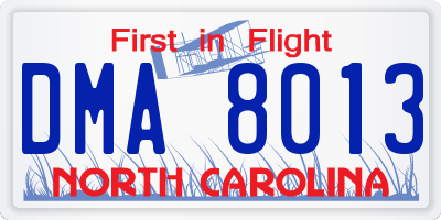 NC license plate DMA8013