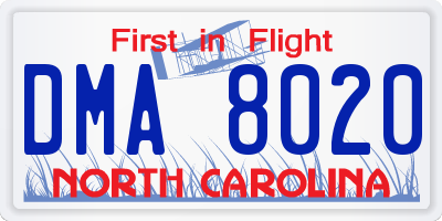 NC license plate DMA8020