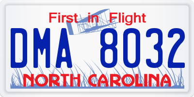 NC license plate DMA8032