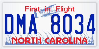 NC license plate DMA8034
