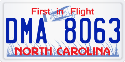 NC license plate DMA8063