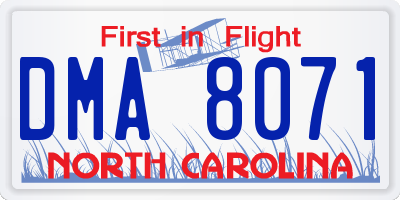 NC license plate DMA8071