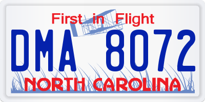NC license plate DMA8072