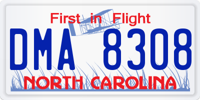 NC license plate DMA8308
