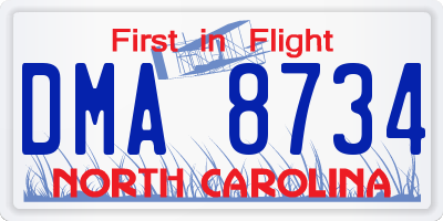 NC license plate DMA8734