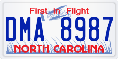 NC license plate DMA8987