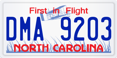 NC license plate DMA9203