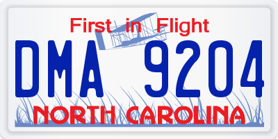 NC license plate DMA9204