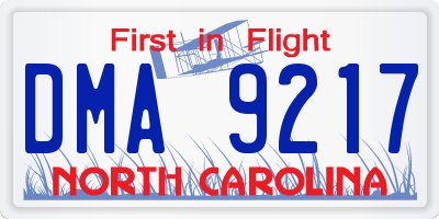 NC license plate DMA9217